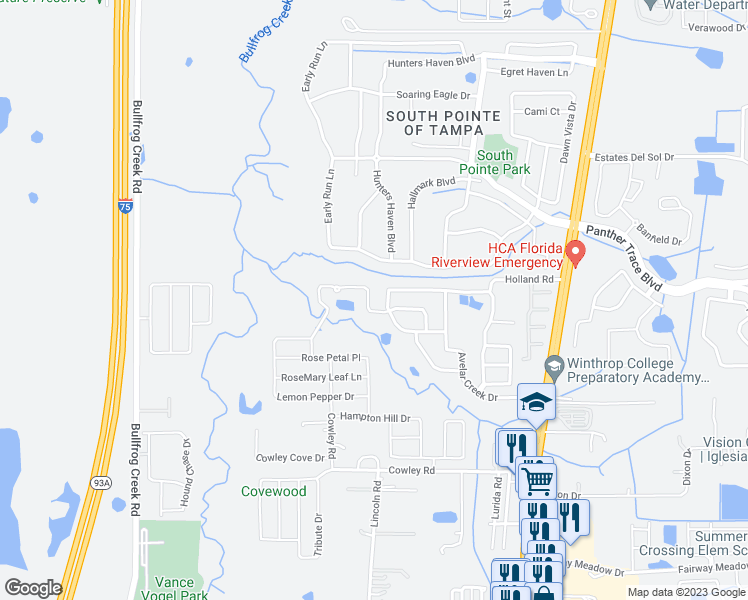 map of restaurants, bars, coffee shops, grocery stores, and more near 10124 Caraway Spice Avenue in Riverview
