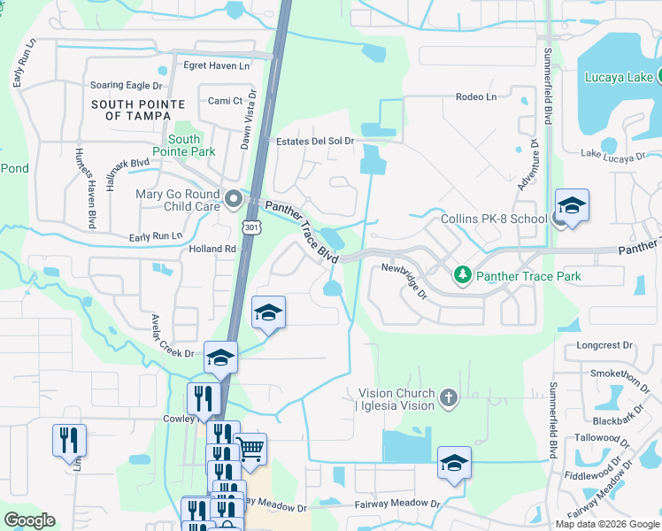map of restaurants, bars, coffee shops, grocery stores, and more near 10806 Navigation Drive in Riverview