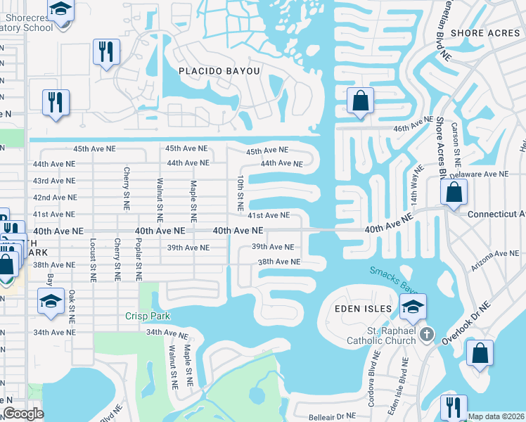 map of restaurants, bars, coffee shops, grocery stores, and more near 1065 41st Avenue Northeast in St. Petersburg