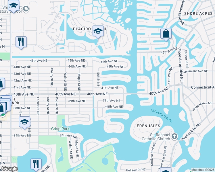 map of restaurants, bars, coffee shops, grocery stores, and more near 1065 41st Avenue Northeast in St. Petersburg