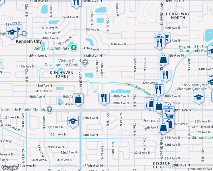 map of restaurants, bars, coffee shops, grocery stores, and more near 1121 55th Street North in Kenneth City