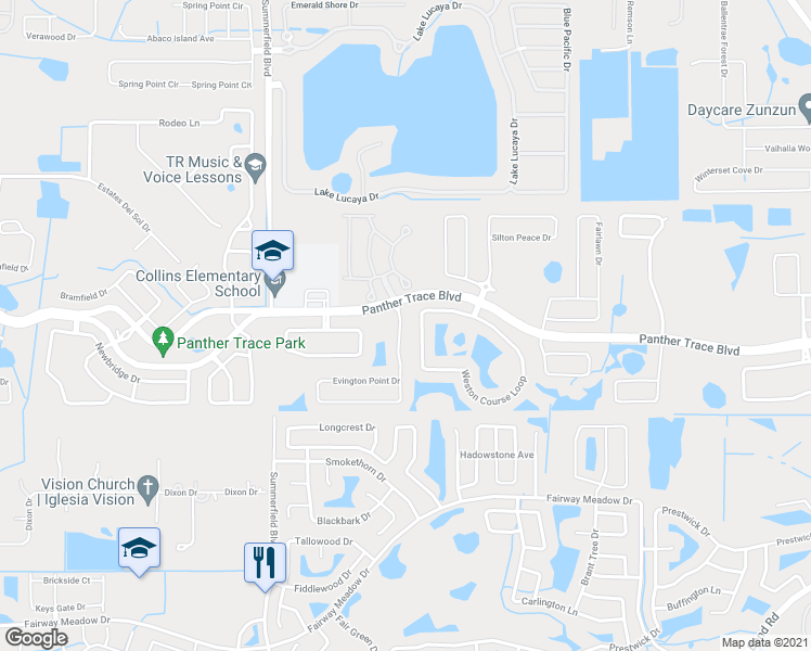 map of restaurants, bars, coffee shops, grocery stores, and more near 12514 Evington Point Drive in Riverview