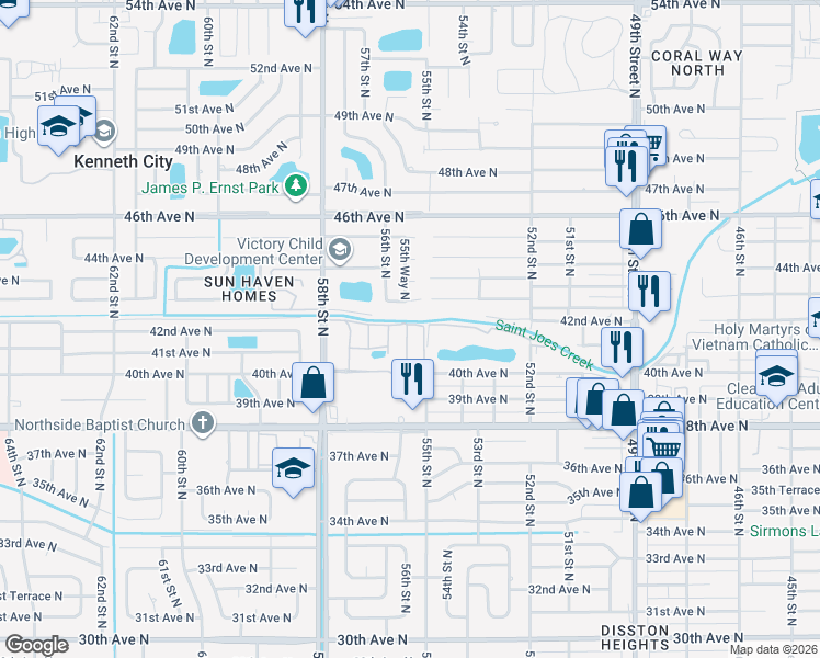 map of restaurants, bars, coffee shops, grocery stores, and more near 4151 55th Way North in Kenneth City