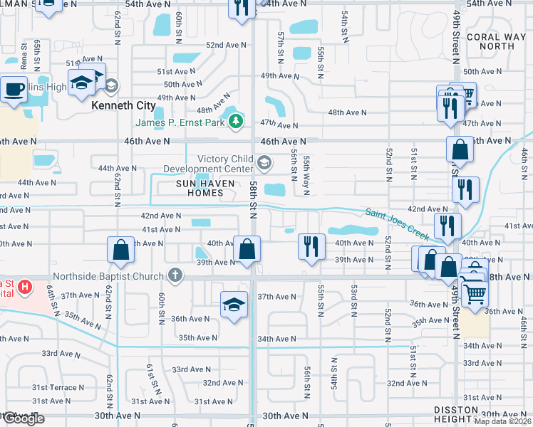 map of restaurants, bars, coffee shops, grocery stores, and more near 4154 57th Street North in Kenneth City