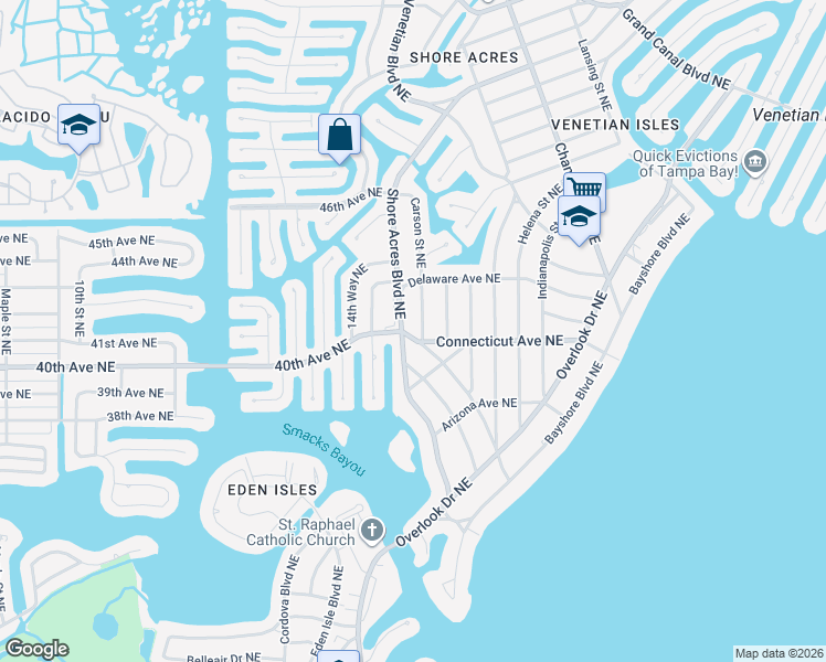 map of restaurants, bars, coffee shops, grocery stores, and more near 4119 Carson Street Northeast in St. Petersburg