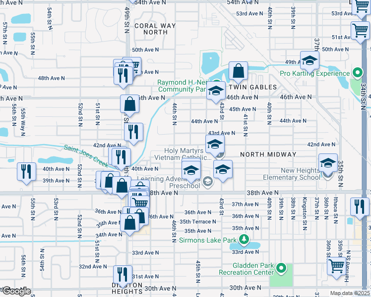 map of restaurants, bars, coffee shops, grocery stores, and more near 4570 42nd Avenue North in St. Petersburg