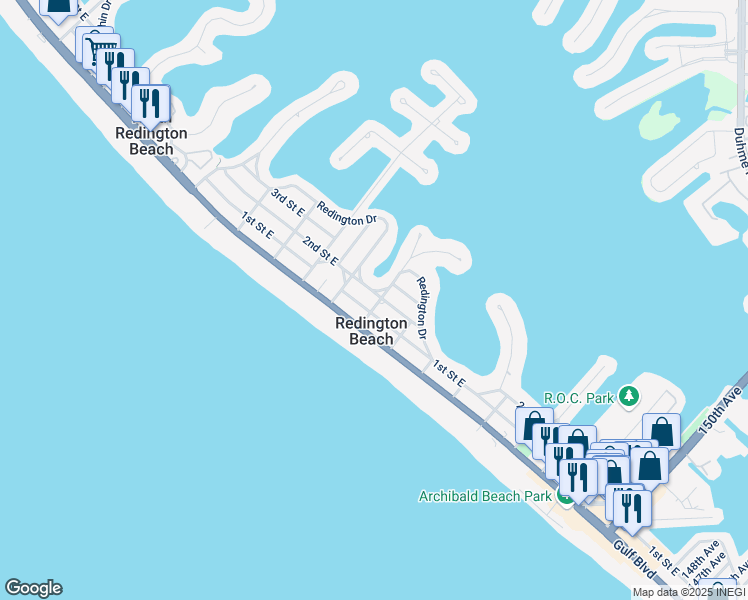 map of restaurants, bars, coffee shops, grocery stores, and more near 201 159th Avenue in Redington Beach