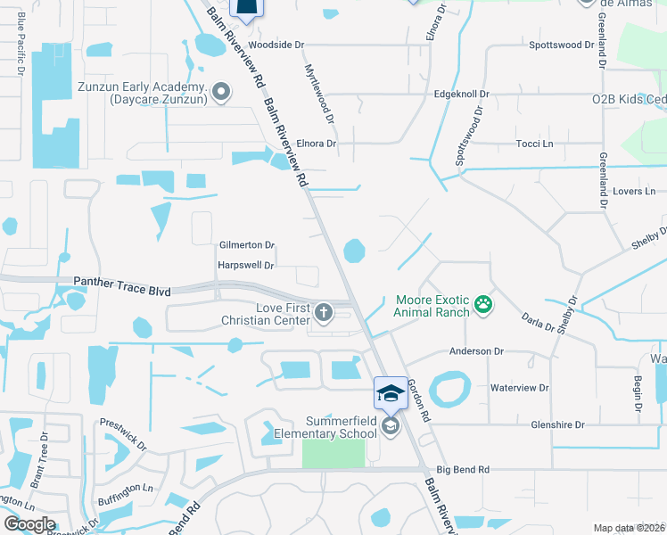 map of restaurants, bars, coffee shops, grocery stores, and more near 12801 Balm Riverview Road in Riverview
