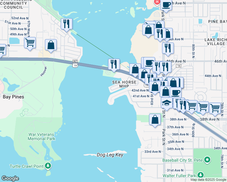 map of restaurants, bars, coffee shops, grocery stores, and more near 8834 43rd Avenue North in St. Petersburg