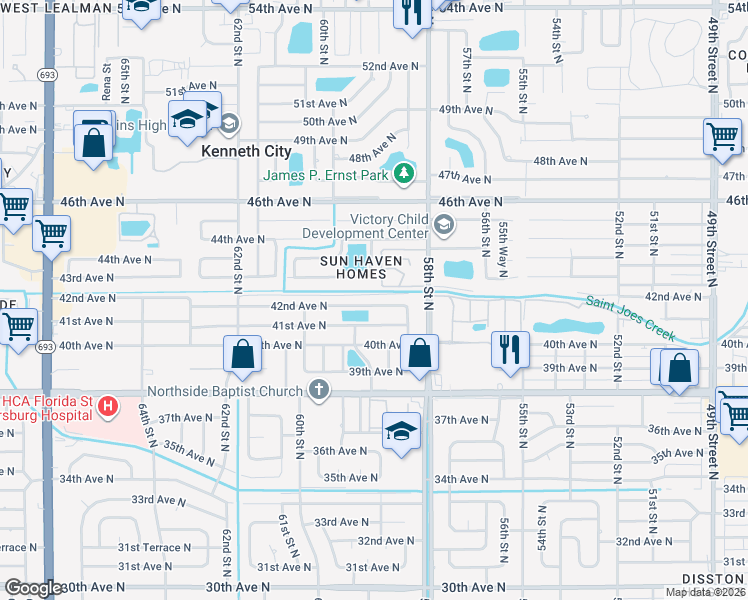 map of restaurants, bars, coffee shops, grocery stores, and more near 5871 42nd Avenue North in St. Petersburg