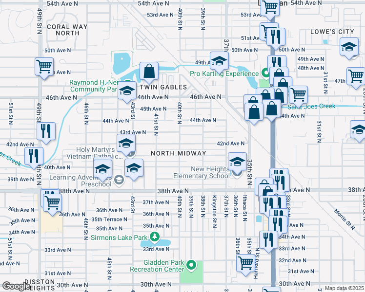 map of restaurants, bars, coffee shops, grocery stores, and more near 4179 40th Street North in St. Petersburg