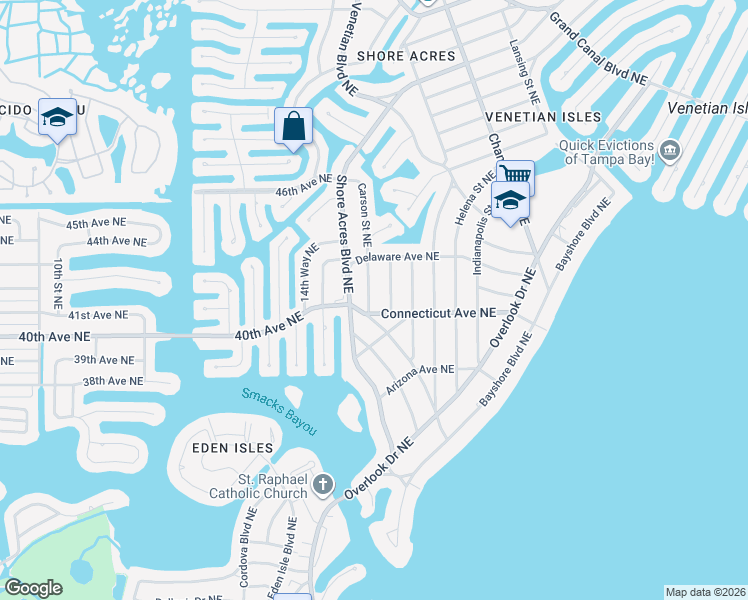 map of restaurants, bars, coffee shops, grocery stores, and more near 4119 Carson Street Northeast in St. Petersburg