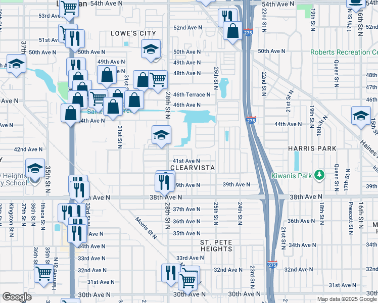 map of restaurants, bars, coffee shops, grocery stores, and more near 4140 26th Street North in St. Petersburg