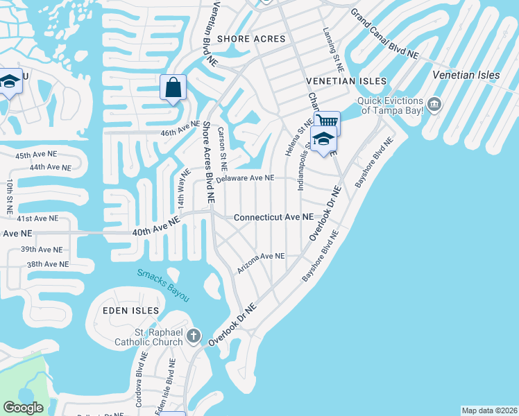map of restaurants, bars, coffee shops, grocery stores, and more near 4119 Harrisburg Street Northeast in St. Petersburg