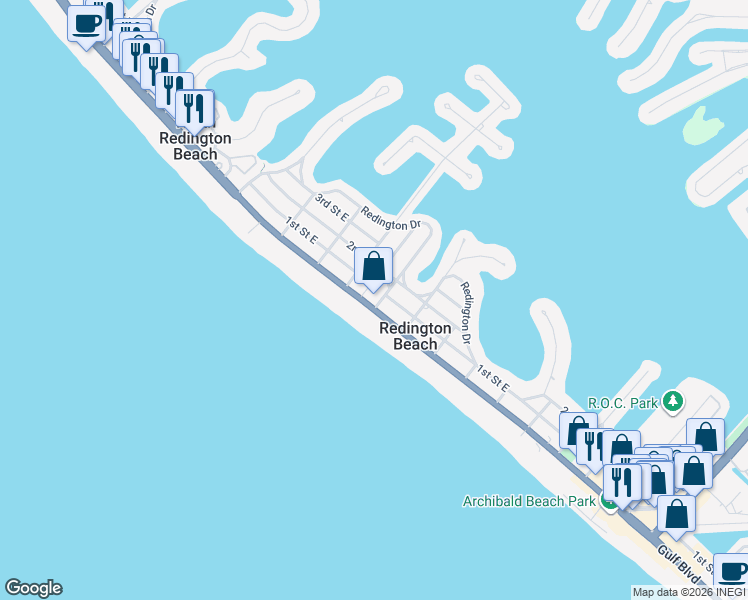 map of restaurants, bars, coffee shops, grocery stores, and more near 16007 Gulf Boulevard in Redington Beach