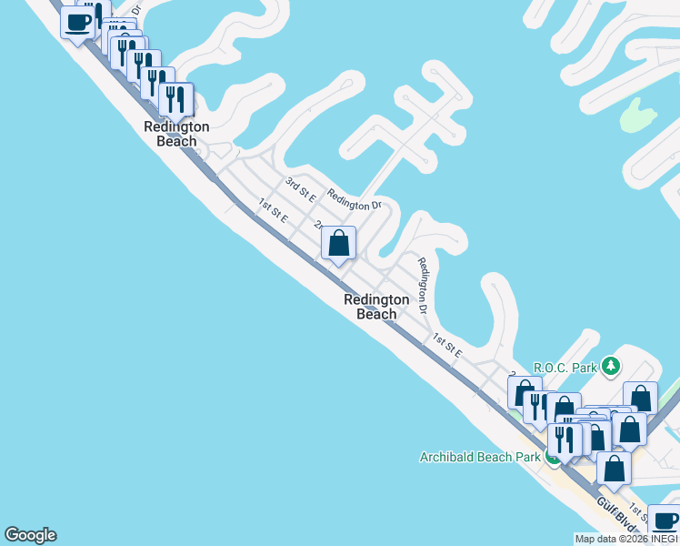 map of restaurants, bars, coffee shops, grocery stores, and more near 16007 Gulf Boulevard in Redington Beach