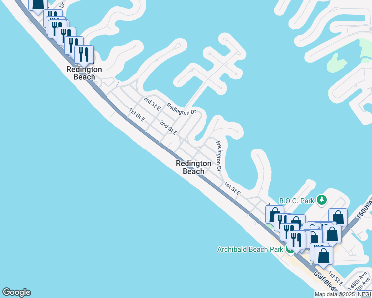 map of restaurants, bars, coffee shops, grocery stores, and more near 15933 1st Street East in Redington Beach
