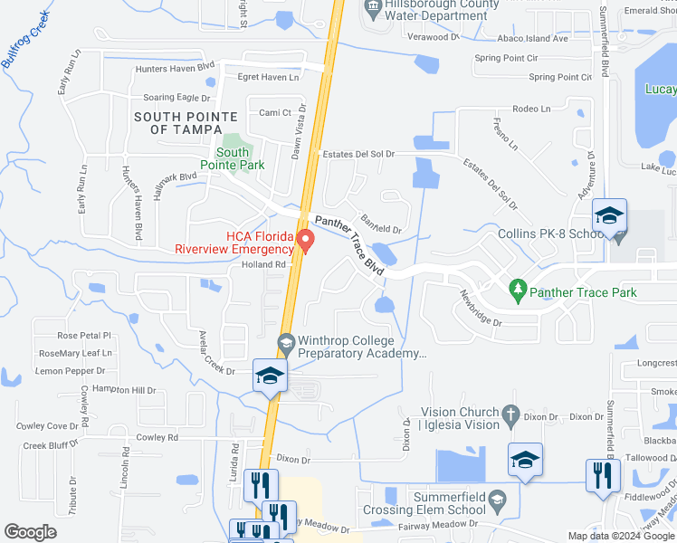 map of restaurants, bars, coffee shops, grocery stores, and more near 10721 Navigation Drive in Riverview