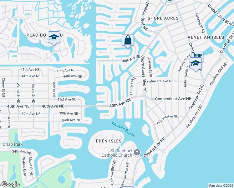 map of restaurants, bars, coffee shops, grocery stores, and more near 4133 13th Lane Northeast in St. Petersburg