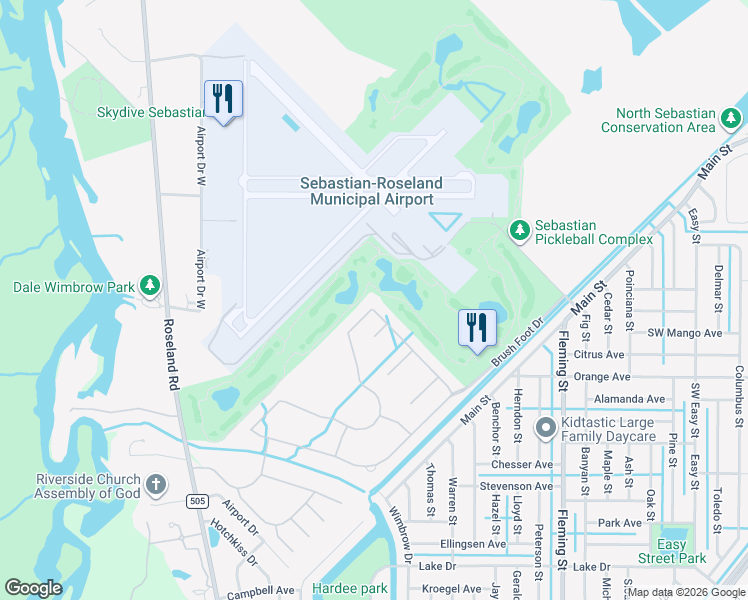 map of restaurants, bars, coffee shops, grocery stores, and more near 598 Gossamer Wing Way in Sebastian