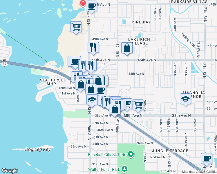 map of restaurants, bars, coffee shops, grocery stores, and more near 131 1st Street in St. Petersburg