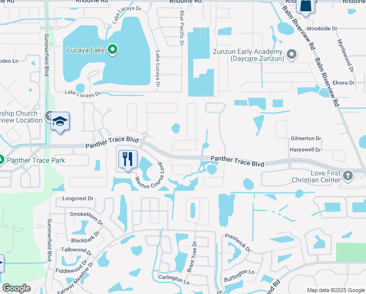 map of restaurants, bars, coffee shops, grocery stores, and more near 12423 Fairlawn Drive in Riverview
