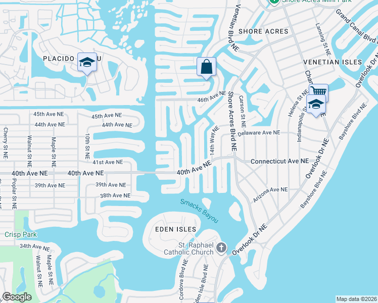 map of restaurants, bars, coffee shops, grocery stores, and more near 4133 13th Lane Northeast in St. Petersburg
