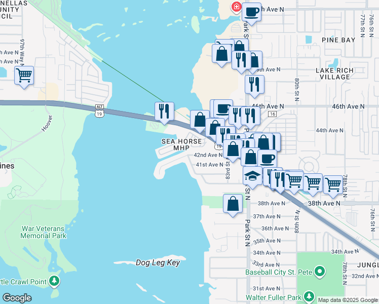 map of restaurants, bars, coffee shops, grocery stores, and more near 8509 42nd Avenue North in St. Petersburg