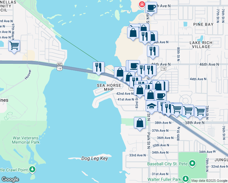 map of restaurants, bars, coffee shops, grocery stores, and more near 8509 42nd Avenue North in St. Petersburg