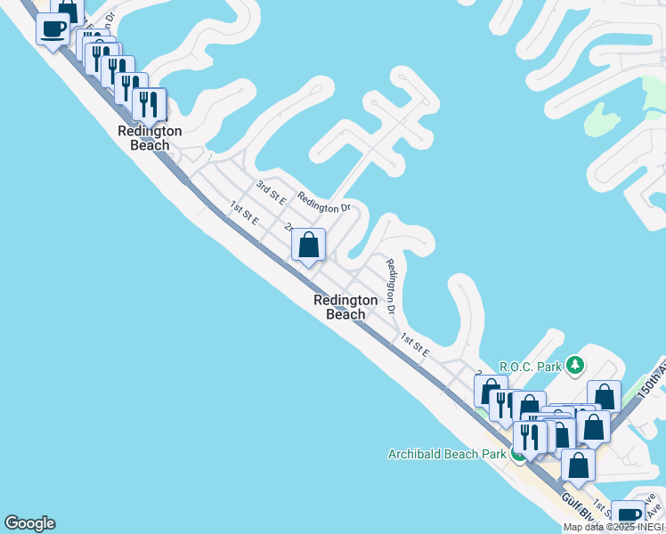 map of restaurants, bars, coffee shops, grocery stores, and more near 15914 2nd Street East in Redington Beach