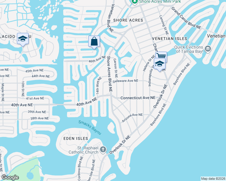 map of restaurants, bars, coffee shops, grocery stores, and more near 4119 Carson Street Northeast in St. Petersburg