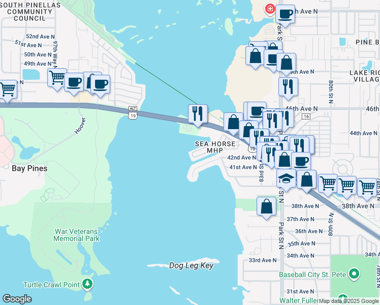 map of restaurants, bars, coffee shops, grocery stores, and more near 8834 43rd Avenue North in St. Petersburg