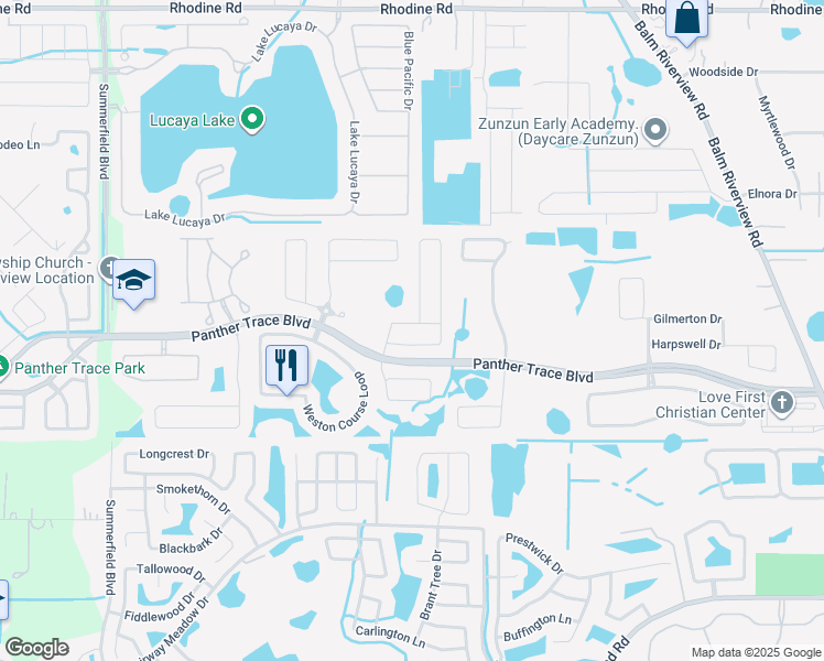 map of restaurants, bars, coffee shops, grocery stores, and more near 12423 Fairlawn Drive in Riverview