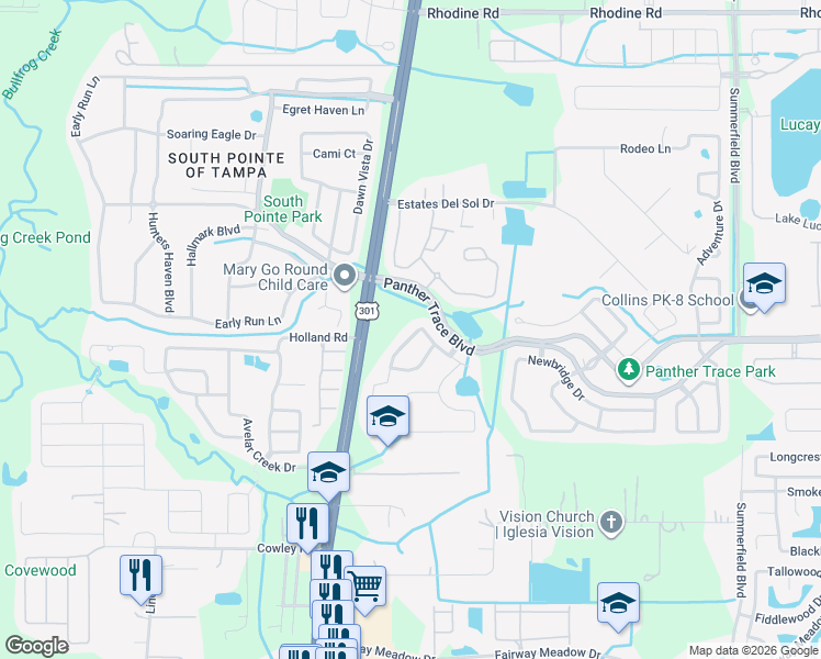 map of restaurants, bars, coffee shops, grocery stores, and more near 10728 Navigation Drive in Riverview