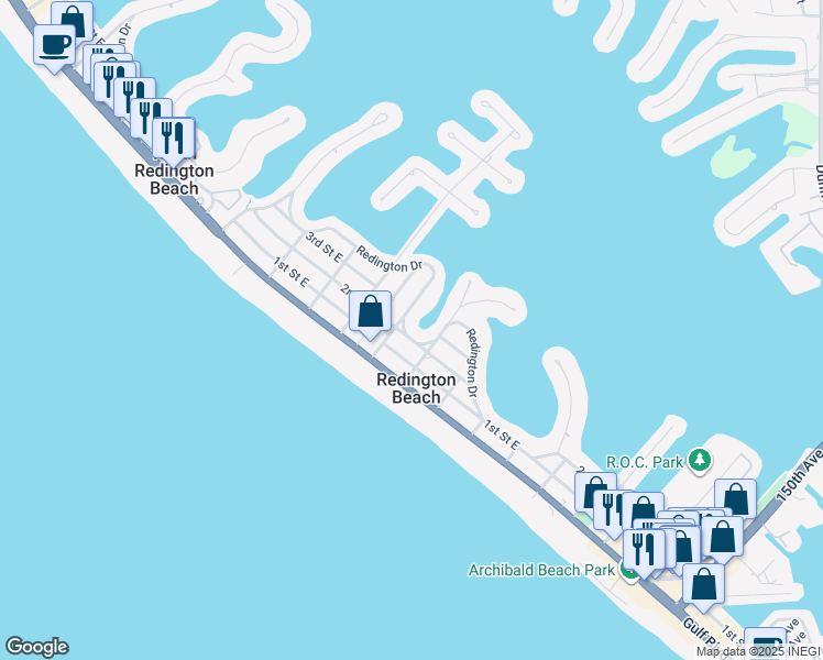 map of restaurants, bars, coffee shops, grocery stores, and more near 15933 1st Street East in Redington Beach