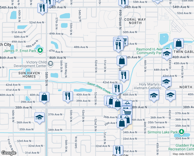 map of restaurants, bars, coffee shops, grocery stores, and more near 5175 42nd Place North in St. Petersburg