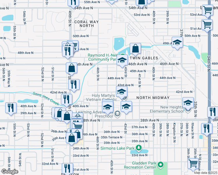 map of restaurants, bars, coffee shops, grocery stores, and more near 4570 42nd Avenue North in St. Petersburg