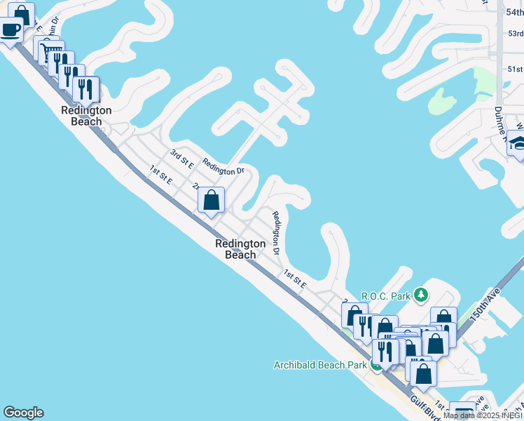 map of restaurants, bars, coffee shops, grocery stores, and more near 15824 Redington Drive in Redington Beach