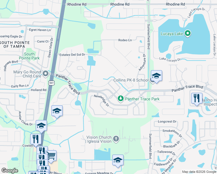 map of restaurants, bars, coffee shops, grocery stores, and more near 12515 Bramfield Drive in Riverview