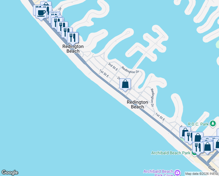 map of restaurants, bars, coffee shops, grocery stores, and more near 5 162nd Avenue in Redington Beach
