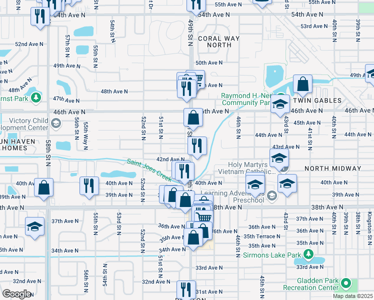 map of restaurants, bars, coffee shops, grocery stores, and more near 4931 43rd Avenue North in St. Petersburg