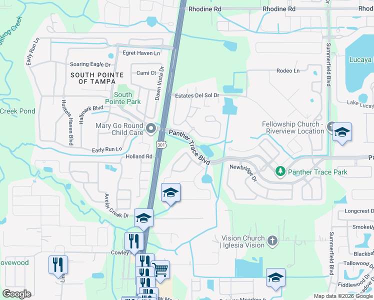 map of restaurants, bars, coffee shops, grocery stores, and more near 10736 Navigation Drive in Riverview