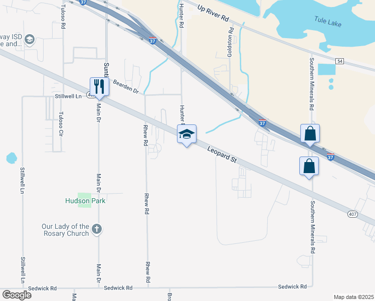 map of restaurants, bars, coffee shops, grocery stores, and more near 7601 Leopard Street in Corpus Christi