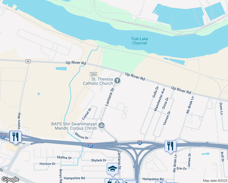 map of restaurants, bars, coffee shops, grocery stores, and more near 1252 Lantana Street in Corpus Christi