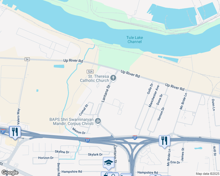 map of restaurants, bars, coffee shops, grocery stores, and more near 1261 Lantana Street in Corpus Christi