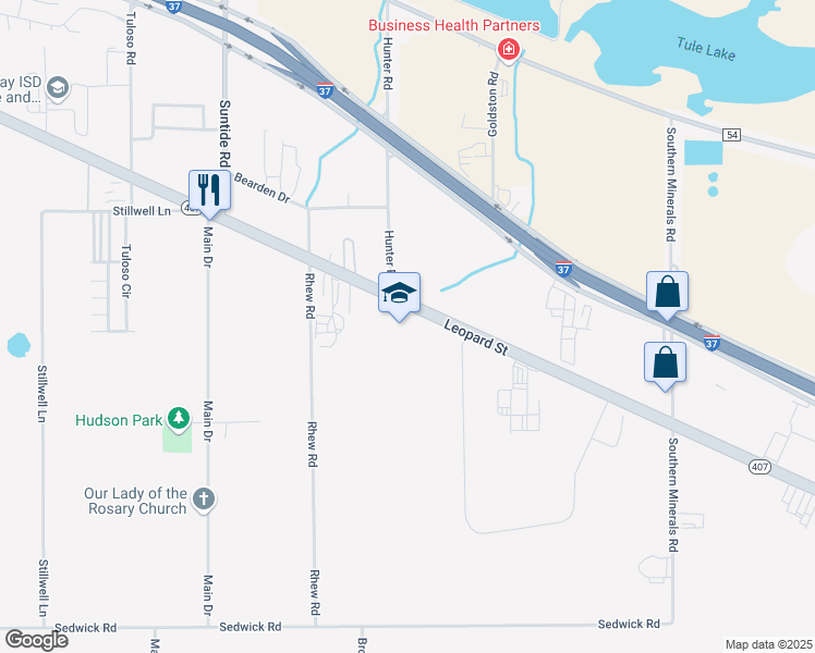 map of restaurants, bars, coffee shops, grocery stores, and more near 7633 Leopard Street in Corpus Christi