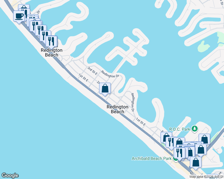 map of restaurants, bars, coffee shops, grocery stores, and more near 207 160th Terrace in Redington Beach