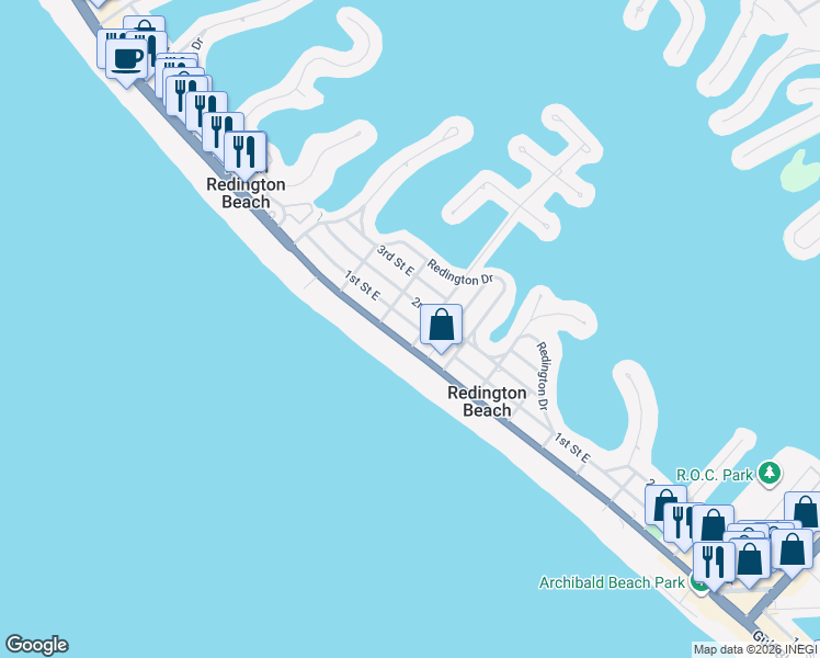map of restaurants, bars, coffee shops, grocery stores, and more near 5 162nd Avenue in Redington Beach