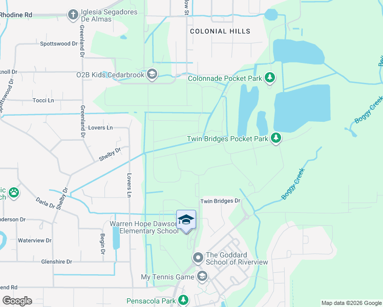 map of restaurants, bars, coffee shops, grocery stores, and more near 12622 Lovers Lane in Riverview