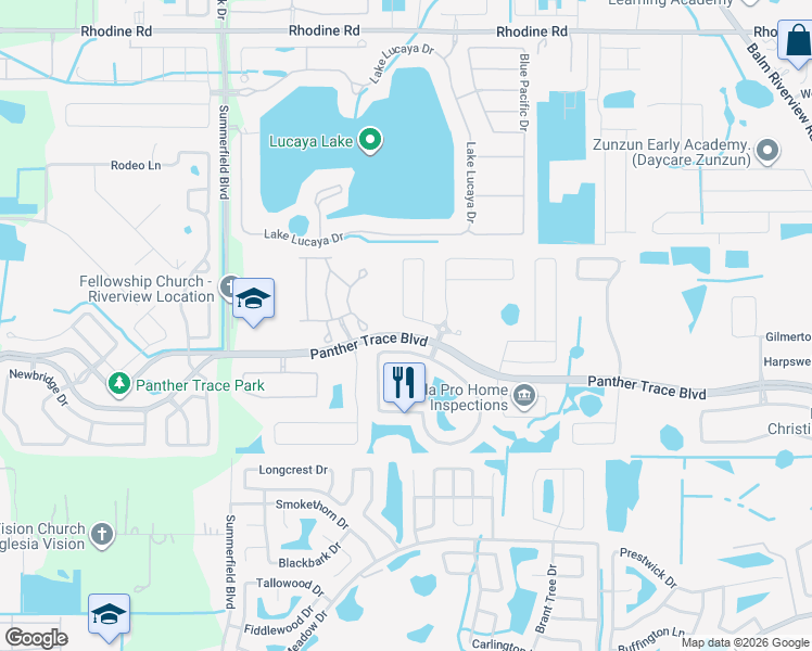 map of restaurants, bars, coffee shops, grocery stores, and more near 11469 Newgate Crest Drive in Riverview